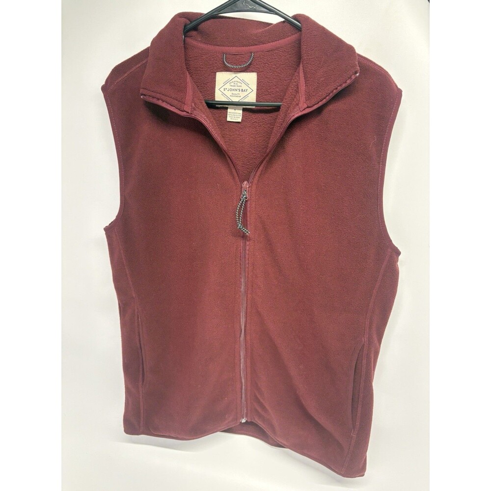 St. John's Bay Men's Size Small Fleece Vest Full Zip Tan Pockets Red Maroon